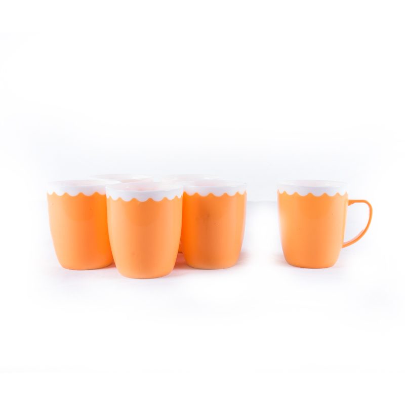 Adix New Double Coloured Mug 354 6Pcs Set -(Orange/White)
