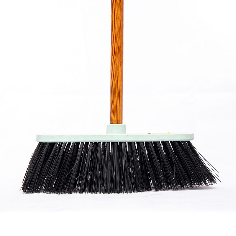 Hard Broom with Long Wooden Handle