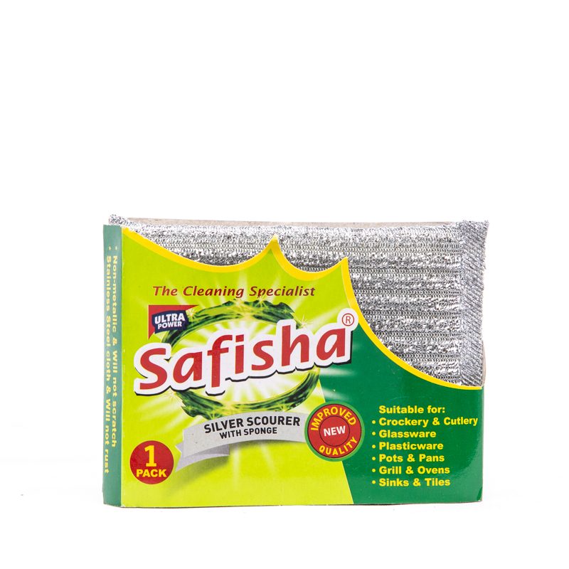 Safisha Scourer With Sponge Silver 1pc