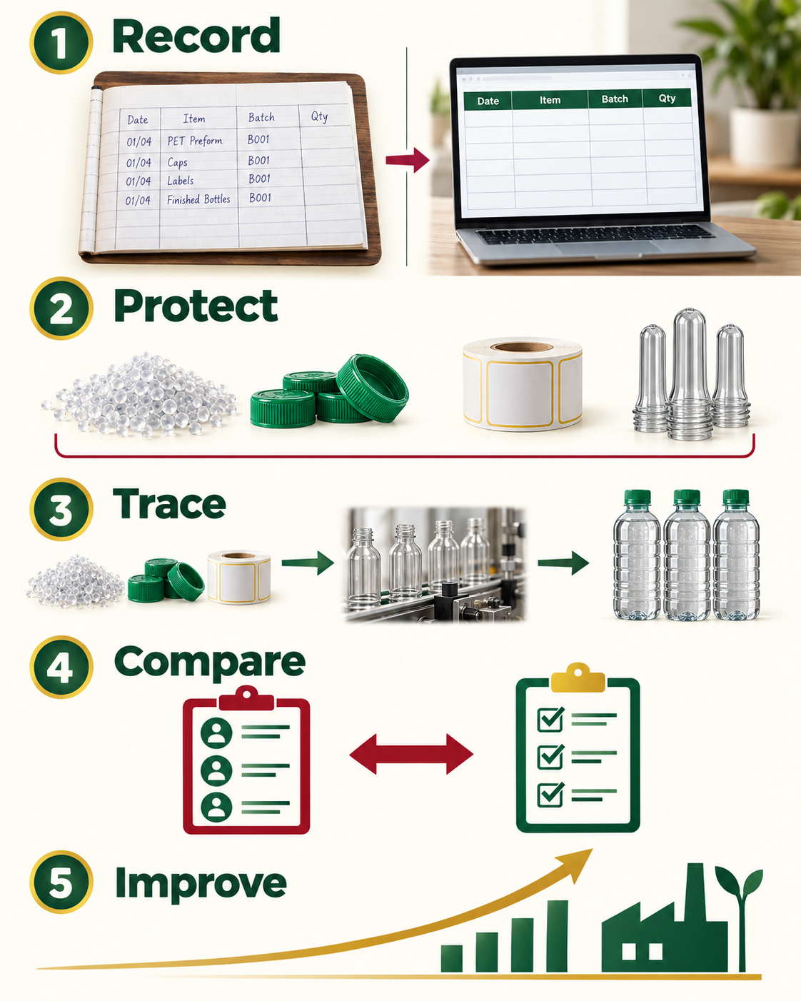 Simple paper and digital recordkeeping tools followed by steps to test and improve batch traceability.